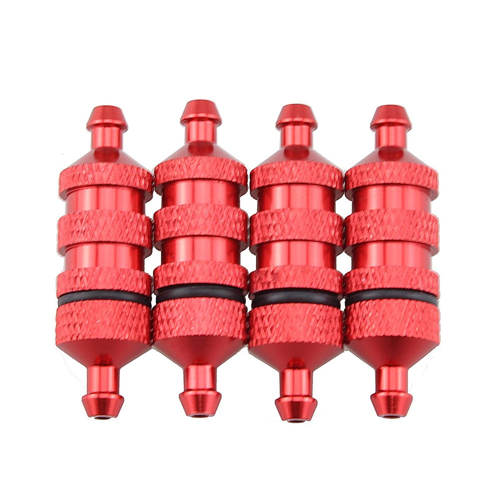 Maxmoral 4PCS RC Aluminum Nitro Fuel Filter Compatible with 1/8 1/10 Nitro Car Buggy Truck, Red