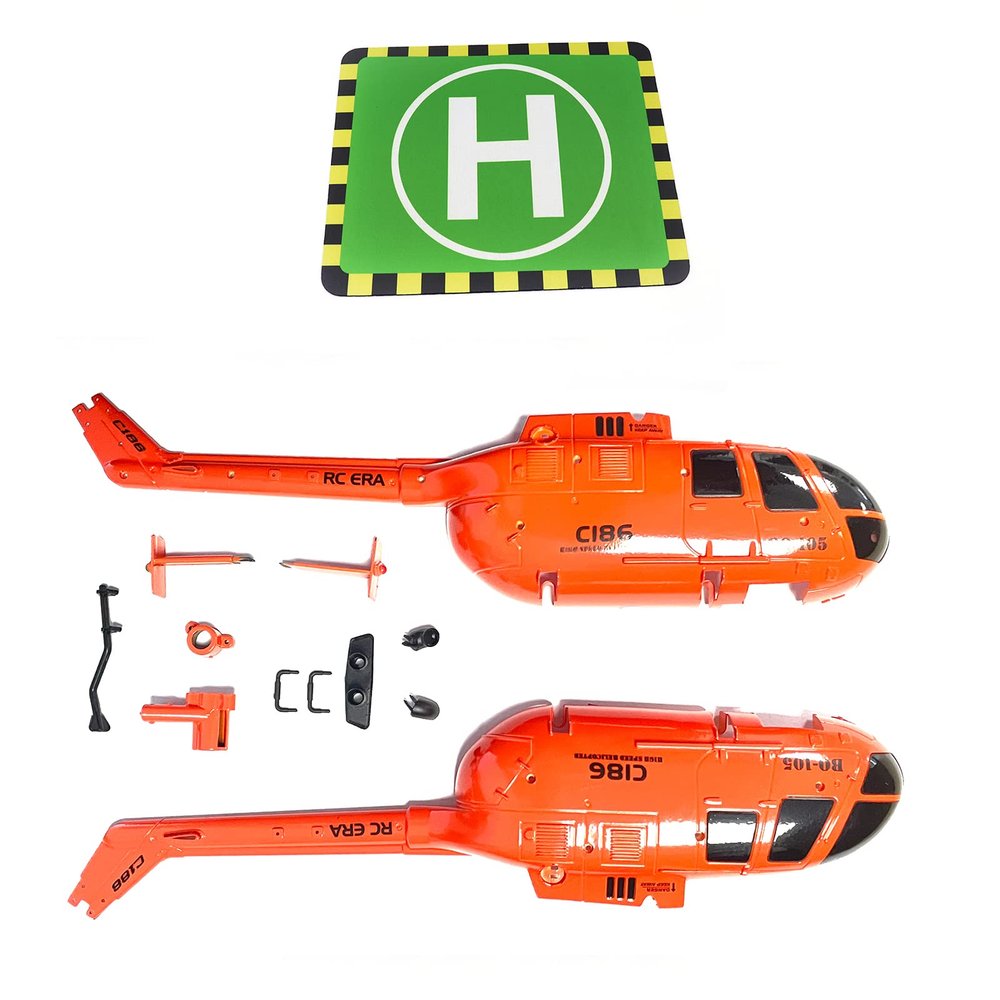 Zeyoking Original Parts for C186 Pro BO-105 RC Helicopter, Orange Body Shell Kit, Landing Pad, Replacement Components