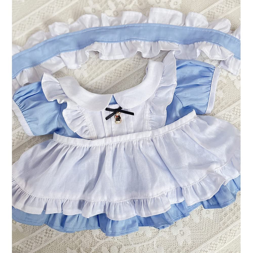 niannyyhouse 40cm Plushie Doll Clothes Maid Suit Headwear Apron Dress Doll Accessories Dress Up (Blue)