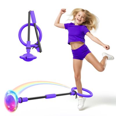 Ankle Skip Ball for Kids, Foldable Colorful Light Flash Wheel Skip Ball for Adults, Indoor Outdoor Game Toys for Kids, Gift for Girls, Boys Ages 5 6 7 8 9 10 11 12 Years Old - Purple