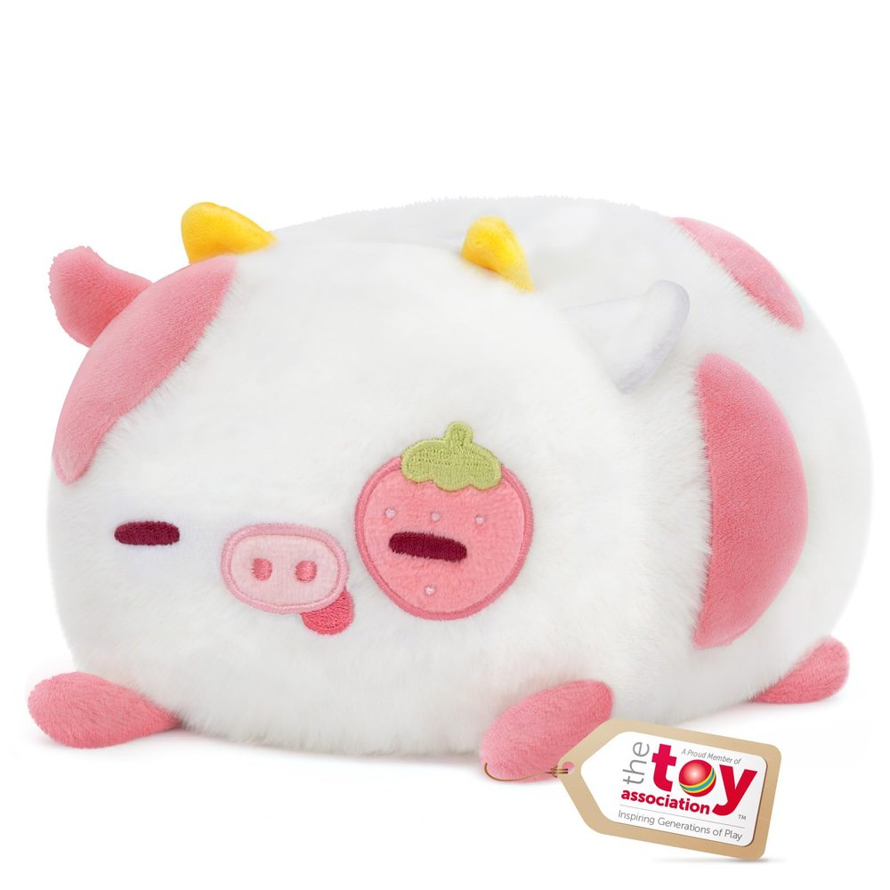 Mewaii Strawberry Cow Plush Pillow, Kawaii Cow Stuffed Animals, Cute Plushies for Girls, Soft Pink Cow Plush, Birthday Gifts for Kids Adults Teens (16 Inch)