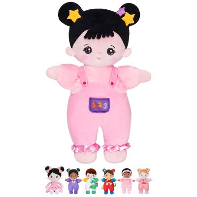 OUOZZZ 10" Soft Baby Doll for 1 Year Old Girl Gifts - Asian Doll Toys for 1 Year Old Birthday and Valentines Day Gifts Adorable Toddler Girl Toys Pink Straps Black Hair