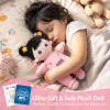 OUOZZZ 10" Soft Baby Doll for 1 Year Old Girl Gifts - Asian Doll Toys for 1 Year Old Birthday and Valentines Day Gifts Adorable Toddler Girl Toys Pink Straps Black Hair view 3