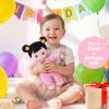 OUOZZZ 10" Soft Baby Doll for 1 Year Old Girl Gifts - Asian Doll Toys for 1 Year Old Birthday and Valentines Day Gifts Adorable Toddler Girl Toys Pink Straps Black Hair view 4