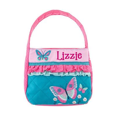 Stephen Joseph Personalized Butterfly Quilted Purse - Carrying Pocket Book Tote Bag Keepsake with Custom Name
