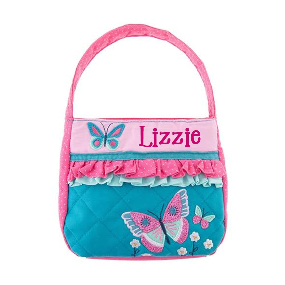 Stephen Joseph Personalized Butterfly Quilted Purse - Carrying Pocket Book Tote Bag Keepsake with Custom Name