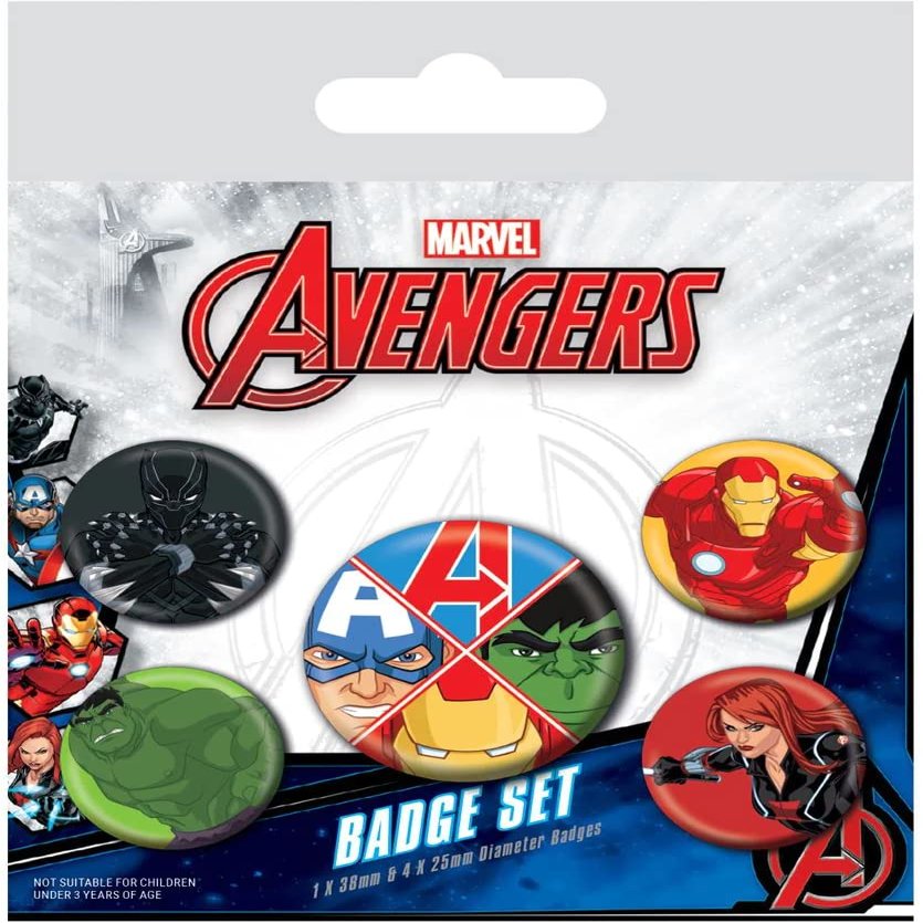 Marvel Avengers (Avengers Assemble) 5 Piece Button Badge Set, Tin