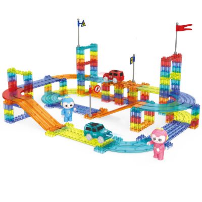 UNIQUE KIDS Race Car Track Building Block Educational Toy Set | Magnetic Tiles Magnet Playset | STEM Learning Construction Kit | Hand-Eye Coordination | Brain Development | 154 PCS