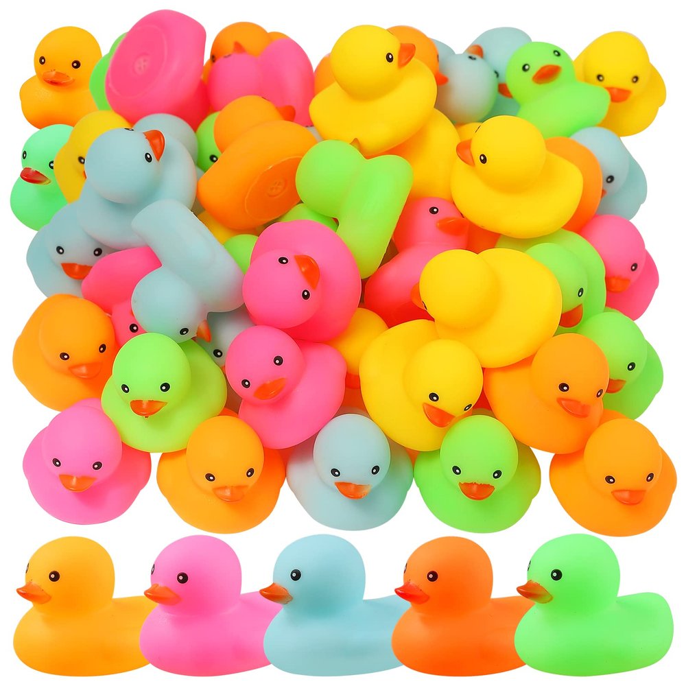 100pcs Mini Rubber Ducks Bath Toys, Multicolor Rubber Duckies Bulk, Mini Ducks Hiding for Cruise Ship Party Favors Shower Decorations Ducky Themed Pool Squeeze Games Classroom Prize
