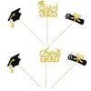 12 PCS 2025 Graduation Centerpiece Sticks Assembled Class of 2025 Cake Toppers Congrats Grad Diploma Graduation Cap Table Flower Centerpiece Sticks for 2025 Graduation Theme Party Supplies Gold view 3