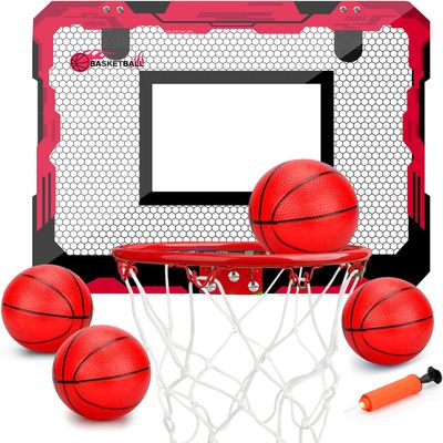 Indoor Over Door Mini Basketball Hoop Set for Kids Adults, Upgrade Wall Mount Basketball Hoop for Wall with Large Dunk Rim, Room Basketball Hoops Game with 4 Small 6" Balls Gift for Boys Girls Teens