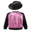 Linjinx Kids Girls Boys Sequin Metallic Bomber Moto Jacket Coat Hip Hop Jazz Modern Dance Top with Hat Disco Party Costume Pink&Black 12 Years view 2