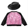 Linjinx Kids Girls Boys Sequin Metallic Bomber Moto Jacket Coat Hip Hop Jazz Modern Dance Top with Hat Disco Party Costume Pink&Black 12 Years view 4