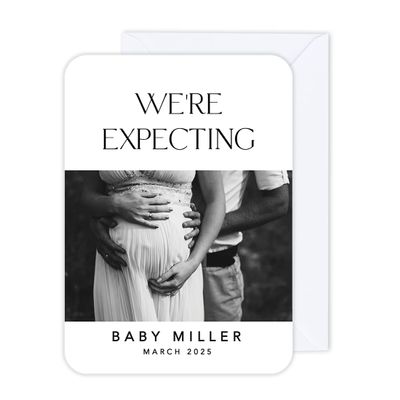 Andaz Press 24-Pack Personalized 5x7-Inch Pregnancy Announcement Cards with Envelopes, Minimal We're Expecting Custom Baby Announcement Reveal Ideas Photo Cards Surprise Baby News for Family, Grandma