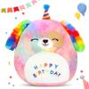 Easfan 12'' Original Rainbow Birthday Dog Plush Pillow Soft Puppy Plush Toy Cute Dog Stuffed Animal Birthday Gifts for Kids Toddlers view 1