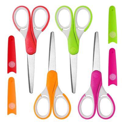 Galadim Kids Scissor (4-Pack, Rounded-tip, 5.2''), Small Safety Blunt-tip Toddler Scissors with Cover, Soft Grip for School Classroom Children, Assorted Colors GD-041-B
