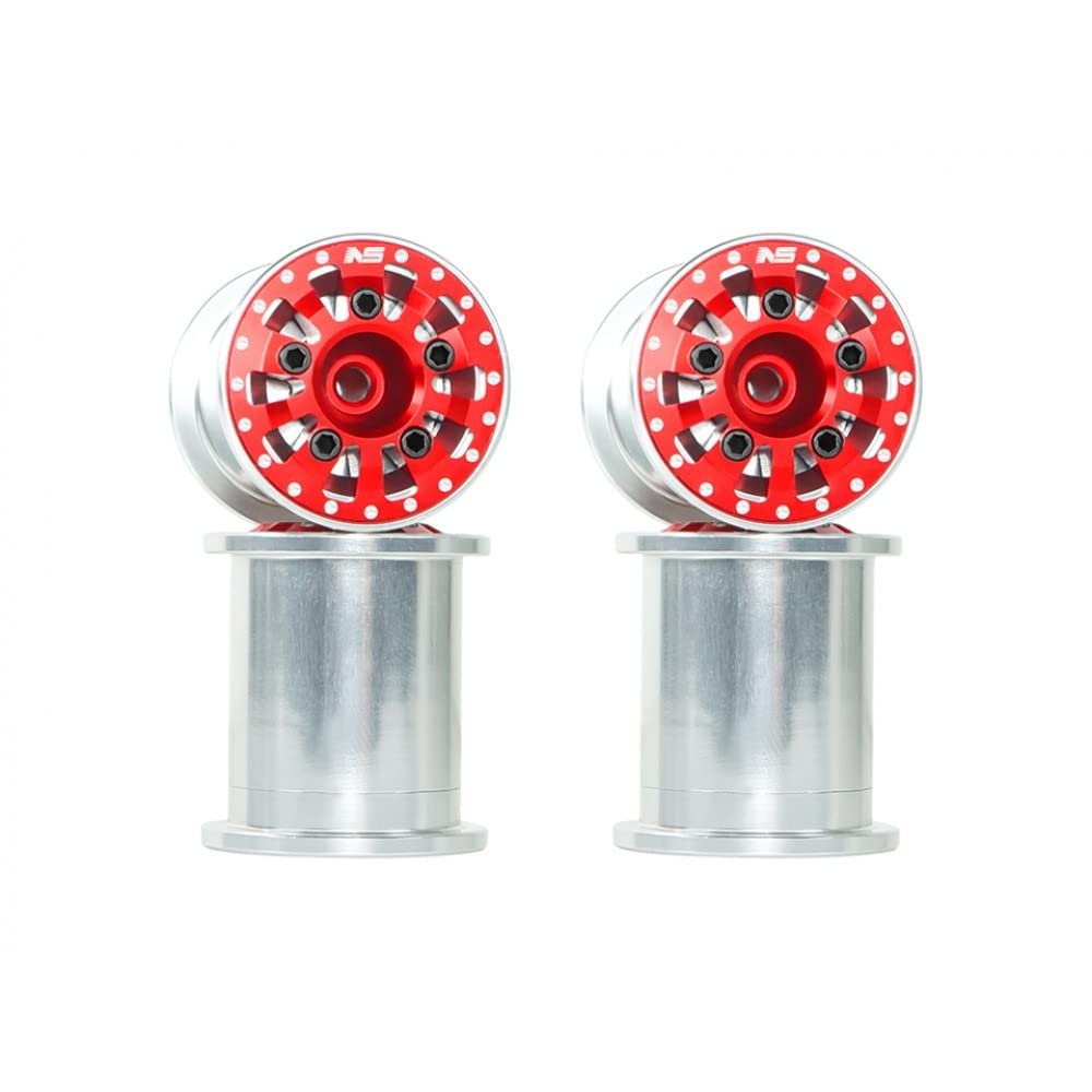 NexxSpeed CNC Aluminum Beadlock Rim Set (RED) - FMS FCX24 Max Smasher