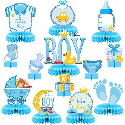 13 Pcs Centerpieces for Tables boy Honeycomb Centerpieces Baby Shower DecorationsIt's a boy party suppliesGender Reveal Baby Shower Centerpiece for Baby boys Party Tables Decorations