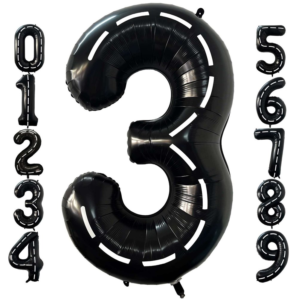 40 Inch Race Car Black Number 3 Balloon Large Size Jumbo Digit Foil Mylar Racetrack Helium Balloons for Boys 3th Racing Car Monster Truck Theme Birthday Party Anniversary Celebration Decoration