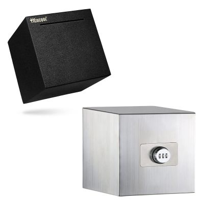 2 Pcs hicocool Piggy Bank, 4.72 inch black unopenable Piggy Bank+ 5.9 inch Silver Password Piggy Bank