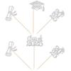 12 PCS Class of 2025 Grad Centerpiece Sticks 2025 Congrats Grad Cake Toppers Graduation Cap 2025 Table Flower Centerpiece Sticks for 2025 Graduation Theme Party Decorations Supplies Silver view 3