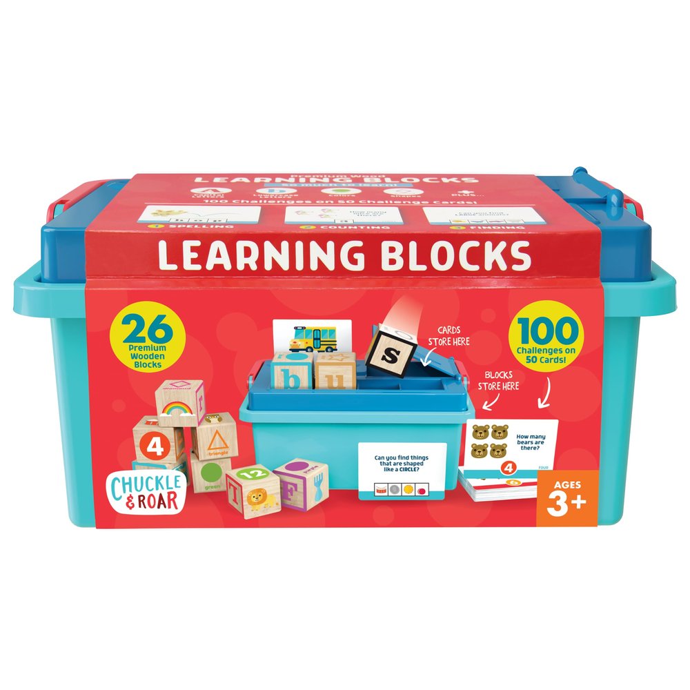 Chuckle & Roar - Learning Blocks: Alphabet Blocks & Learning Flashcards - Educational Learning Activity for preschoolers - Fun and Engaging for Toddlers - Storage Bin Included for Easy cleanup