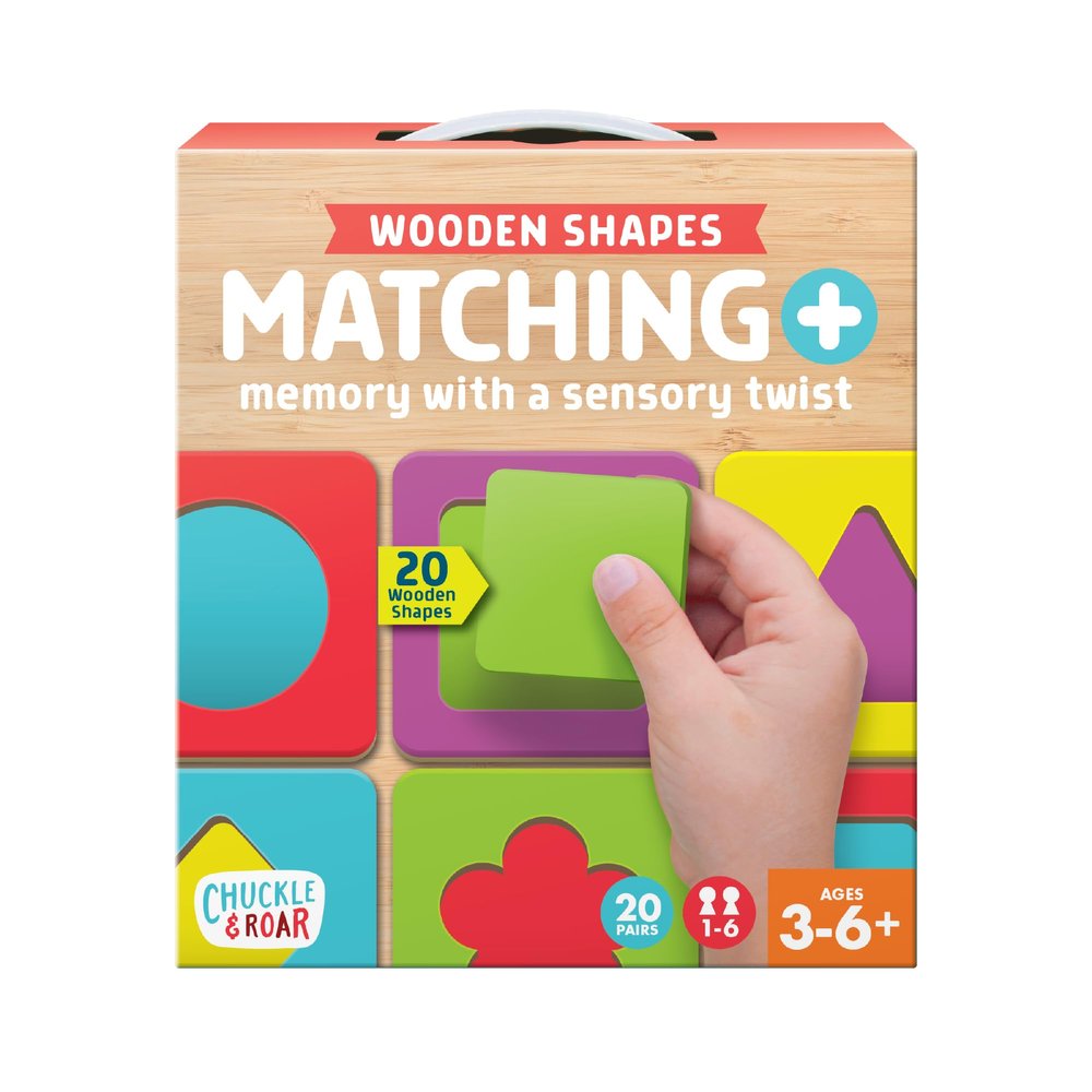 Chuckle & Roar Matching+ Wooden Sensory Shapes Memory Game for Kids Ages 36+ Premium Wood Logic Puzzle & Shape Matching Game with Multiple Play Modes