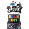 1 PCS Video Game Happy Birthday Cake Topper Glitter Video Game Cake Pick Game On Controllers GamePad Cake Decoration for Game Theme Baby Shower Kids Boys Girls Birthday Party Supplies Black view 1