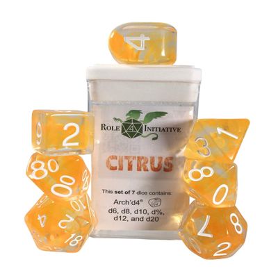 Polyhedral Dice - Citrus w/White, Arch'd4 (7)
