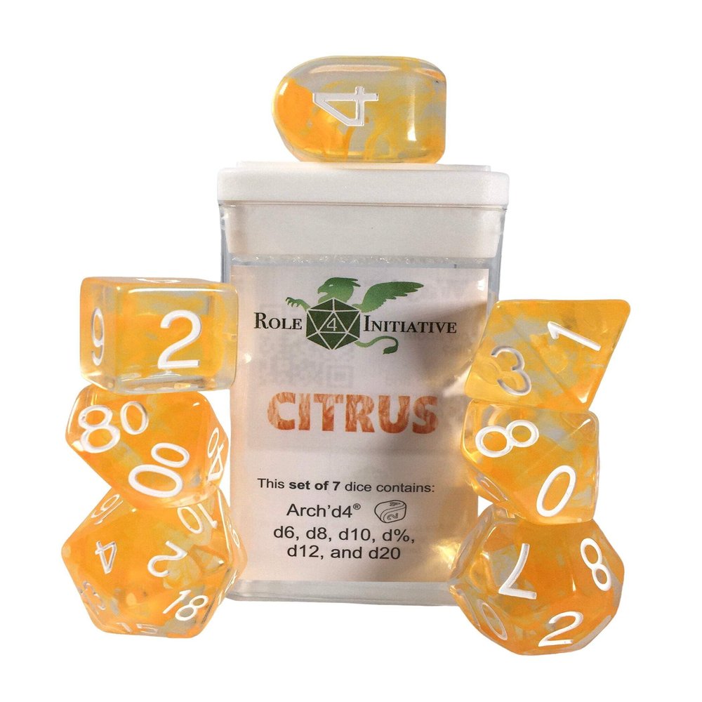 Polyhedral Dice - Citrus w/White, Arch'd4 (7)