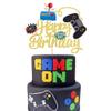 1 PCS Video Game Cake Topper Glitter GamePad Game On Controllers Happy Birthday Cake Pick for Game Theme Baby Shower Kids Boys Girls Birthday Party Cake Decorations Supplies Gold view 1
