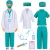 Aoiviss Doctor Costume for Kids Scrubs Pretend Play Kit with Doctor Lab Coat and Stethoscope Halloween Dress up for Boys Girls, Green view 2