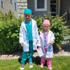 Aoiviss Doctor Costume for Kids Scrubs Pretend Play Kit with Doctor Lab Coat and Stethoscope Halloween Dress up for Boys Girls, Green view 3
