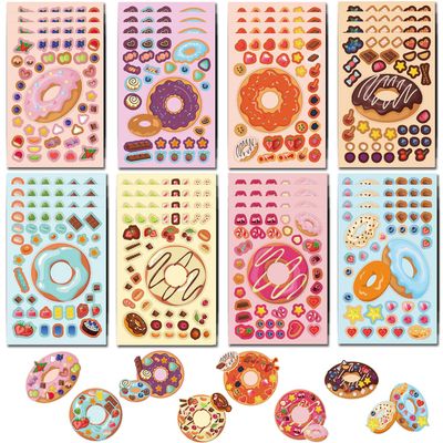 24 Sheets Make Your Own Donuts Stickers Make A Face Stickers for Kids Toddlers with Fantasy Donuts DIY Craft Sticker Kids Party Favor Supplies Crafts