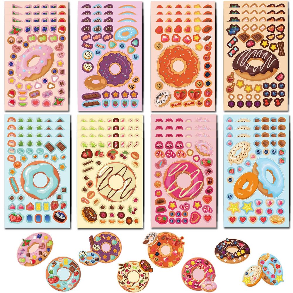 24 Sheets Make Your Own Donuts Stickers Make A Face Stickers for Kids Toddlers with Fantasy Donuts DIY Craft Sticker Kids Party Favor Supplies Crafts
