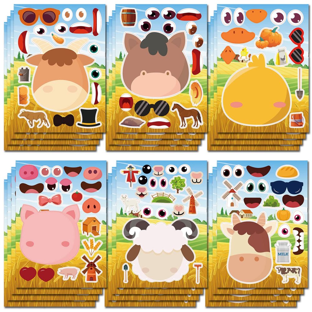 24 Sheets Make Your Own Farm Animals Stickers Make A Face Stickers for Kids Toddlers with Fantasy Farm Animals DIY Craft Kids Party Favor Supplies Crafts