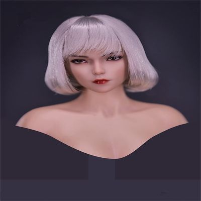 1/6 Scale Female Head Sculpt,Beauty Cool Girl Pale Skin Planted Hair Head Carved for 12inch Female Action Figure Collection (A)