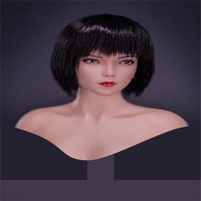 1/6 Scale Female Head Sculpt,Beauty Cool Girl Pale Skin Planted Hair Head Carved for 12inch Female Action Figure Collection (B)