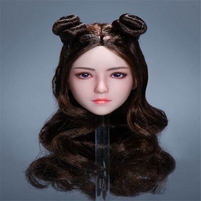 1/6 Scale Female Head Sculpt,Beauty Young Girl Pale Skin Planted Hair Head Carved for 12inch Female Action Figure (Brown Hair)