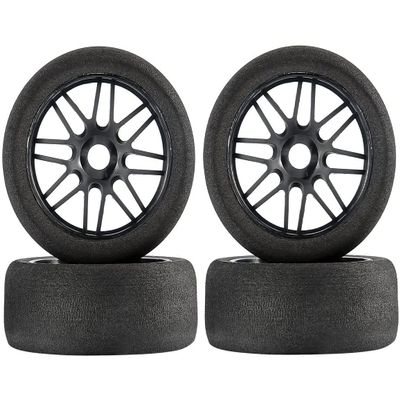 1/8 Scale RC Racing Car Tires, 17mm Hex 1/8 RC Foam Tires&Nylon Wheels Rims 105mm Set for HSP HPI Racing Car Toys 4PCS Black
