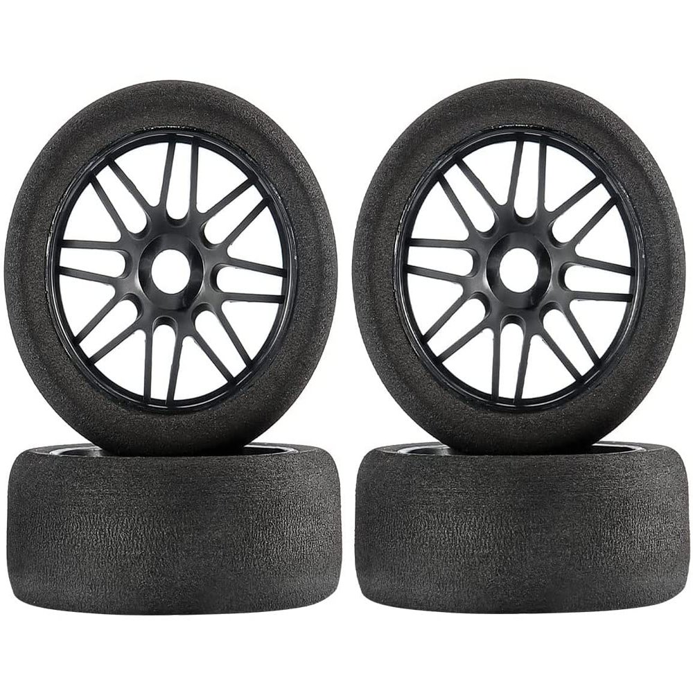 1/8 Scale RC Racing Car Tires, 17mm Hex 1/8 RC Foam Tires&Nylon Wheels Rims 105mm Set for HSP HPI Racing Car Toys 4PCS Black