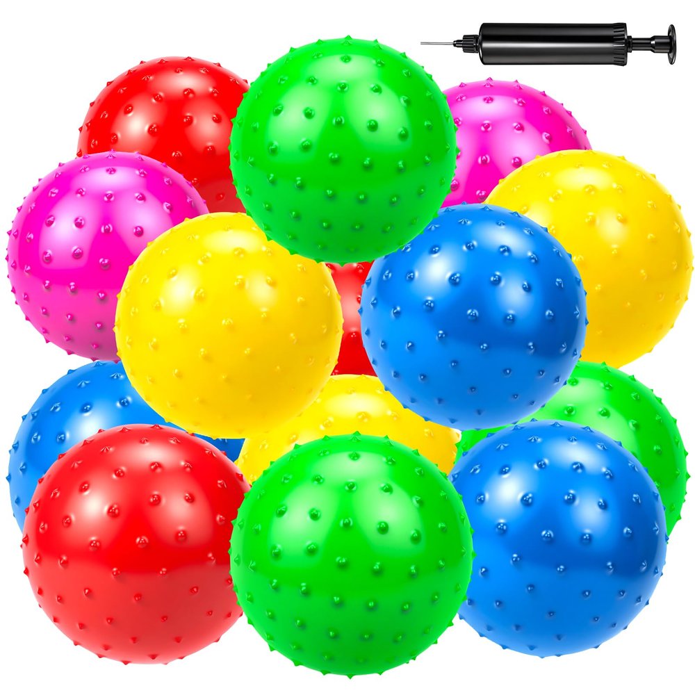 Hymaz 20Pcs Bouncy Balls for Kids Toddlers, 9 Inch Sensory Balls Spiky Massage Stress Ball Bulk with Air Pump, Indoor Outdoor Adult Sports Sensory Toys & Kids Fun Beach Party Favors