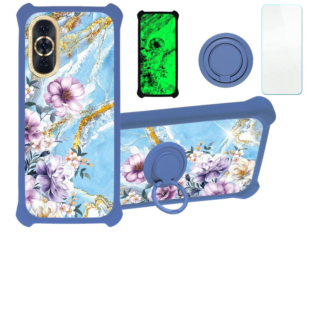 Case for Huawei nova 10 Youth Case Compatible with Huawei nova 10 Youth Phone Case Cover [with Tempered Glass Screen Protector][PC + TPU 2 in 1][Ring Support] [Gold Glitter+Luminous] JSL-SZH