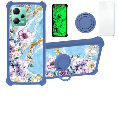 Case for Redmi Note 12 5G Case Compatible with Redmi Note 12 5G Phone Case Cover [with Tempered Glass Screen Protector][PC + TPU 2 in 1][Ring Support] [Gold Glitter+Luminous] JSL-SZH