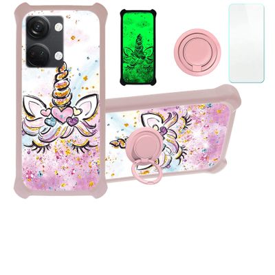 Case for OnePlus Ace 2V Case Compatible with OnePlus Ace 2V Phone Case Cover [with Tempered Glass Screen Protector][PC + TPU 2 in 1][Ring Support] [Gold Glitter+Luminous] JSF-JJS