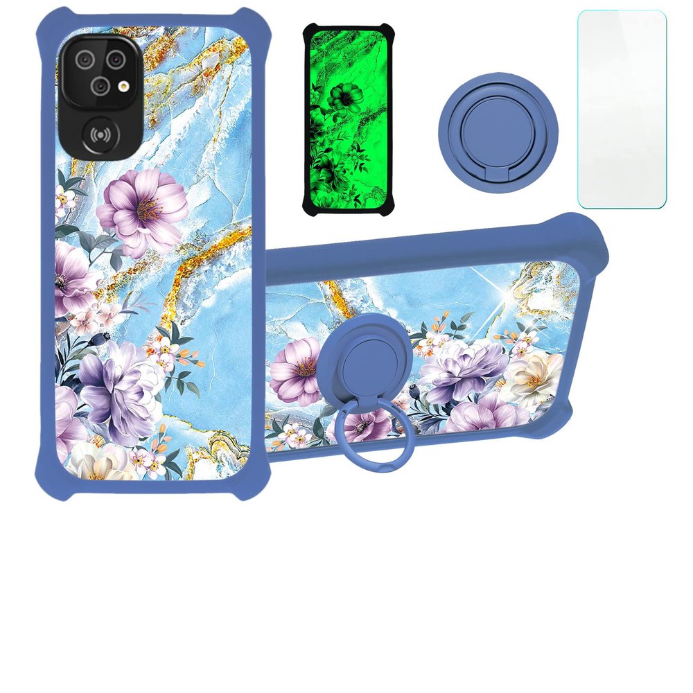 Doro 8220 Case Compatible with Doro 8220 Phone Case Cover [with Tempered Glass Screen Protector][PC + TPU 2 in 1][Ring Support] [Gold Glitter+Luminous] JSL-SZH