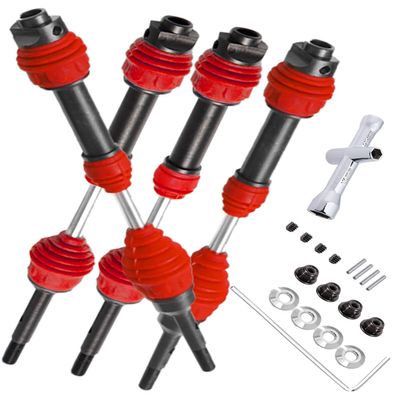HopsupRC Drive Shaft CVD Upgrades Part for 1/10 Slash VXL 4X4,Stampede VXL 4X4,Rustler VXL 4X4,Hoss VXL 4X4 4WD,4PCS Steel #45 Front Rear Transmission Universal Driveshaft Axles Hops Up,Red