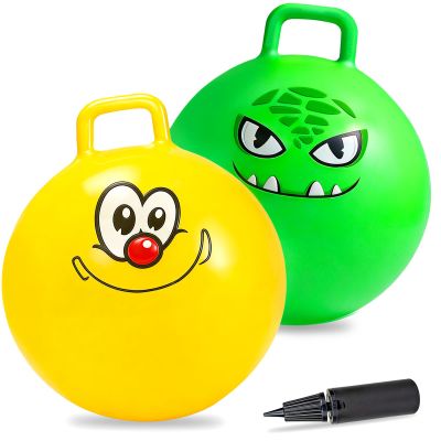 Hymaz 2 Pcs Hopper Ball, 18 Inch Bouncy Balls Bulk with Handle for Kids Ages 3-5, Jumping Hopping Inflatable Bouncing Ball Outdoor Toys for Boy Girl School Games Sports Exercise