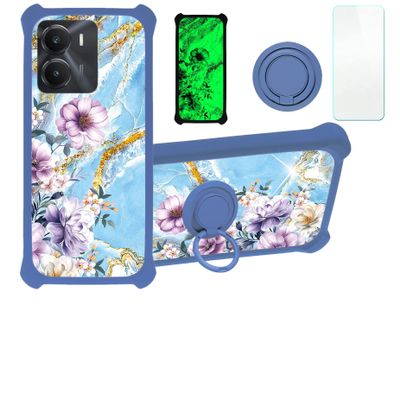 Case for Vivo iQOO Z7i Case Compatible with Vivo iQOO Z7i Phone Case Cover [with Tempered Glass Screen Protector][PC + TPU 2 in 1][Ring Support] [Gold Glitter+Luminous] JSL-SZH