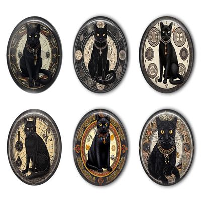 Black Cat Tarot Magnet Set of 6 Large 1.25" Round Magnets